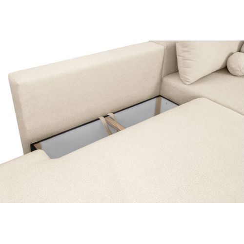 Canapé D'angle Convertible Fabio 5 Places En Tissu Bouclette - Angle Gauche - Blanc Cassé