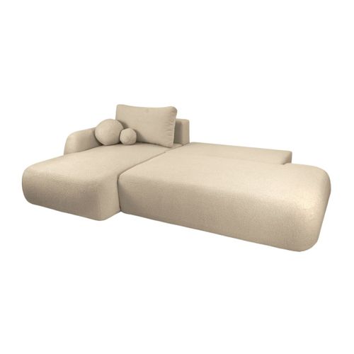 Canapé D'angle Convertible Fabio 5 Places En Tissu Bouclette - Angle Gauche - Beige