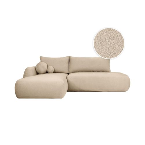 Canapé D'angle Convertible Fabio 5 Places En Tissu Bouclette - Angle Gauche - Beige