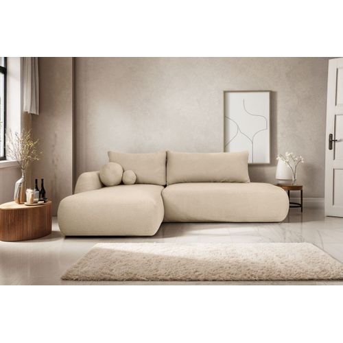 Canapé D'angle Convertible Fabio 5 Places En Tissu Bouclette - Angle Gauche - Beige