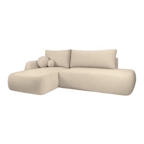 Canapé D'angle Convertible Fabio 5 Places En Tissu Bouclette - Angle Gauche - Beige