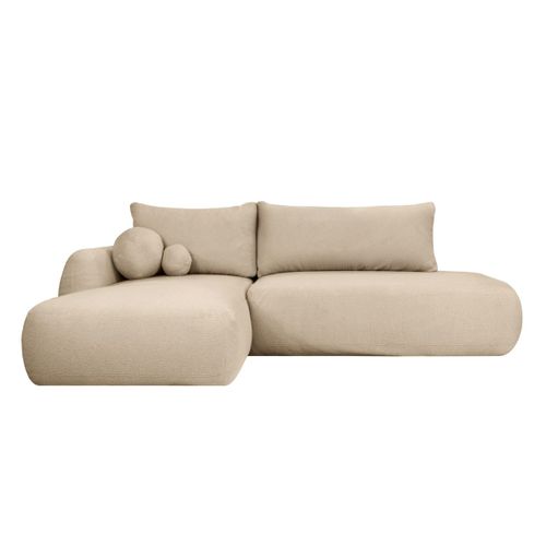 Canapé D'angle Convertible Fabio 5 Places En Tissu Bouclette - Angle Gauche - Beige