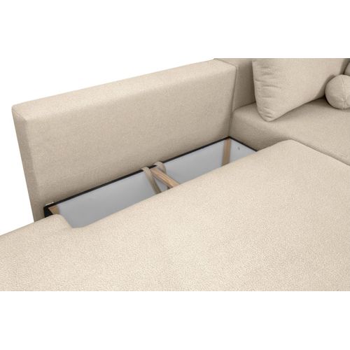 Canapé D'angle Convertible Fabio 5 Places En Tissu Bouclette - Angle Gauche - Beige