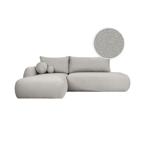 Canapé D'angle Convertible Fabio 5 Places En Tissu Bouclette - Angle Gauche - Gris Clair