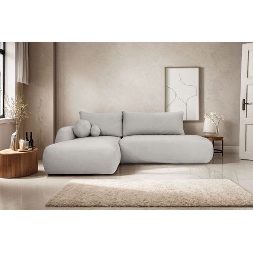 Canapé D'angle Convertible Fabio 5 Places En Tissu Bouclette - Angle Gauche - Gris Clair