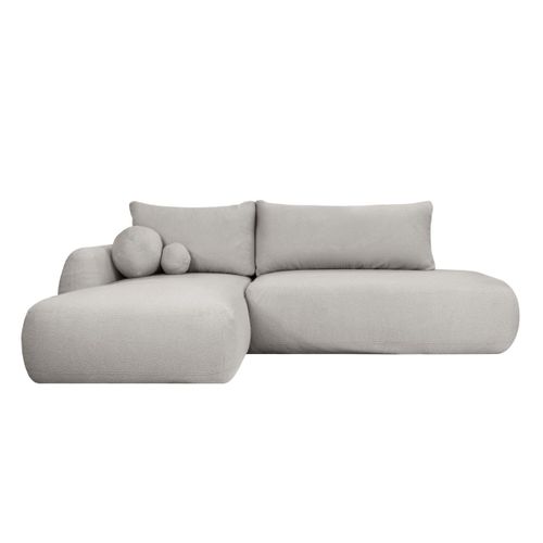 Canapé D'angle Convertible Fabio 5 Places En Tissu Bouclette - Angle Gauche - Gris Clair