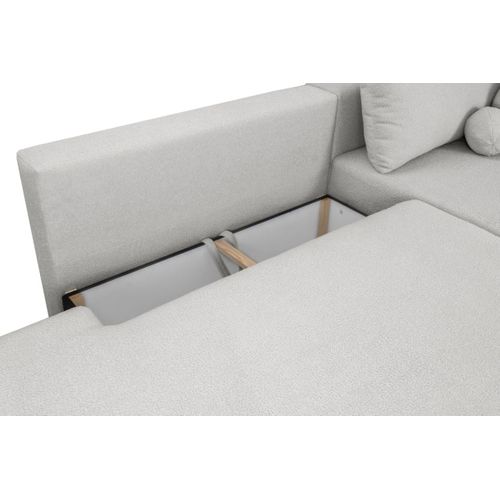 Canapé D'angle Convertible Fabio 5 Places En Tissu Bouclette - Angle Gauche - Gris Clair