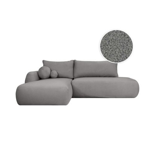 Canapé D'angle Convertible Fabio 5 Places En Tissu Bouclette - Angle Gauche - Gris Foncé