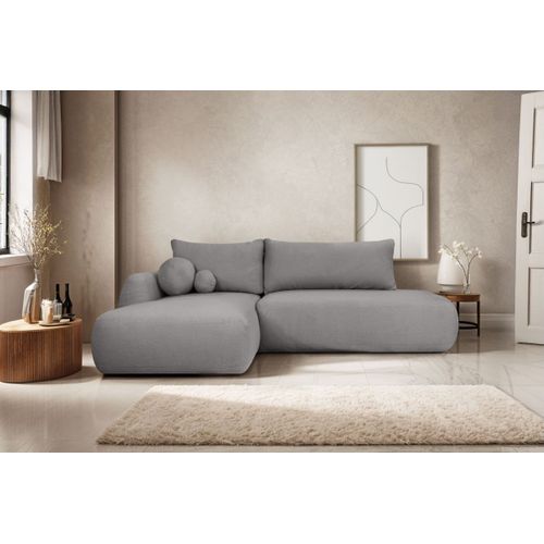 Canapé D'angle Convertible Fabio 5 Places En Tissu Bouclette - Angle Gauche - Gris Foncé
