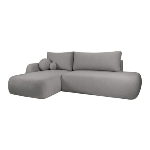 Canapé D'angle Convertible Fabio 5 Places En Tissu Bouclette - Angle Gauche - Gris Foncé