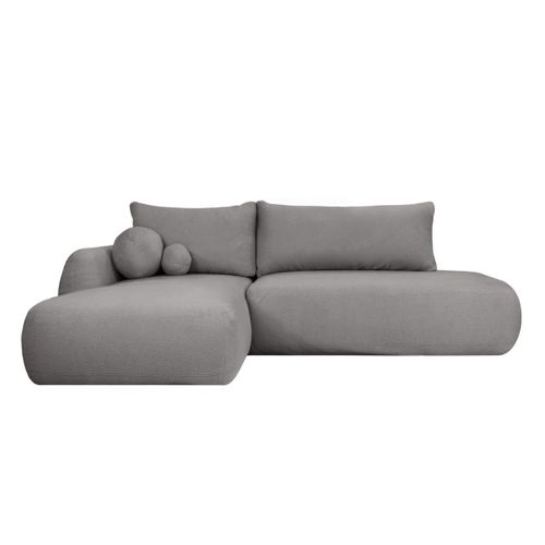 Canapé D'angle Convertible Fabio 5 Places En Tissu Bouclette - Angle Gauche - Gris Foncé