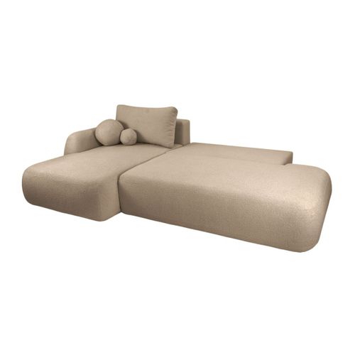 Canapé D'angle Convertible Fabio 5 Places En Tissu Bouclette - Angle Gauche - Taupe