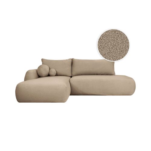 Canapé D'angle Convertible Fabio 5 Places En Tissu Bouclette - Angle Gauche - Taupe