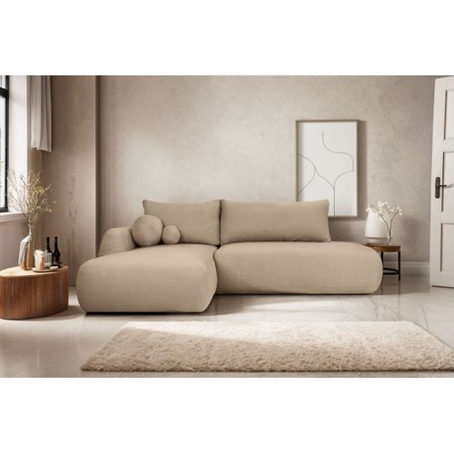 Canapé D'angle Convertible Fabio 5 Places En Tissu Bouclette - Angle Gauche - Taupe