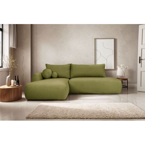 Canapé D'angle Convertible Fabio 5 Places En Tissu Bouclette - Angle Gauche - Vert Kaki