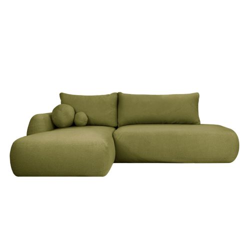 Canapé D'angle Convertible Fabio 5 Places En Tissu Bouclette - Angle Gauche - Vert Kaki