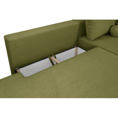 Canapé D'angle Convertible Fabio 5 Places En Tissu Bouclette - Angle Gauche - Vert Kaki