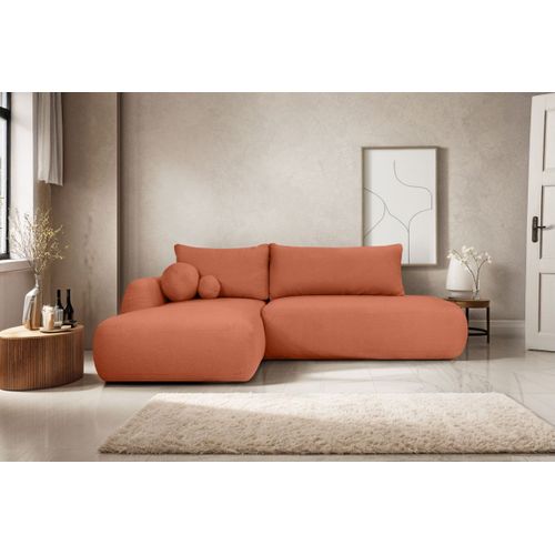 Canapé D'angle Convertible Fabio 5 Places En Tissu Bouclette - Angle Gauche - Terracotta