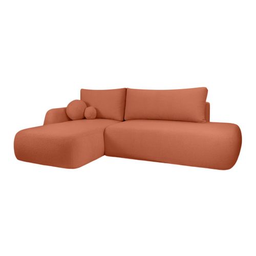 Canapé D'angle Convertible Fabio 5 Places En Tissu Bouclette - Angle Gauche - Terracotta