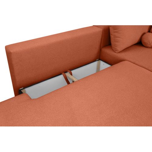 Canapé D'angle Convertible Fabio 5 Places En Tissu Bouclette - Angle Gauche - Terracotta