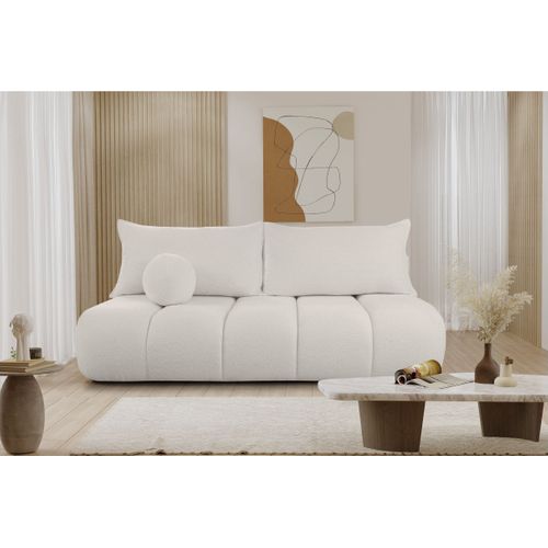 Canapé Convertible Droit 3 Places Merry En Tissu Bouclette - Blanc Cassé