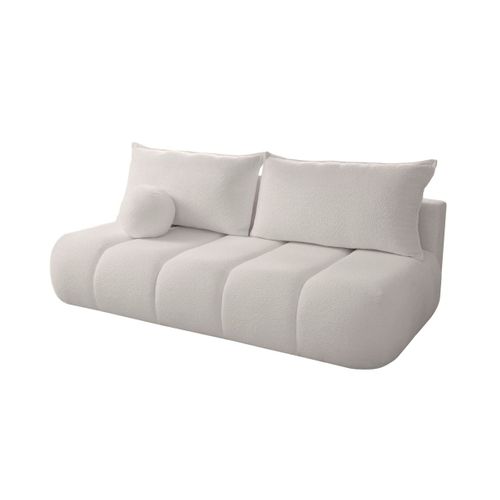Canapé Convertible Droit 3 Places Merry En Tissu Bouclette - Blanc Cassé
