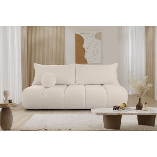 Canapé Convertible Droit 3 Places Merry En Tissu Bouclette - Beige