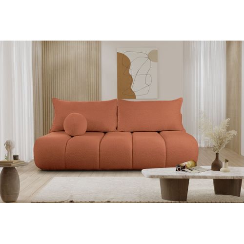 Canapé Convertible Droit 3 Places Merry En Tissu Bouclette - Terracotta