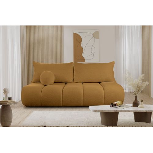 Canapé Convertible Droit 3 Places Merry En Tissu Bouclette - Jaune Moutarde
