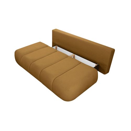 Canapé Convertible Droit 3 Places Merry En Tissu Bouclette - Jaune Moutarde