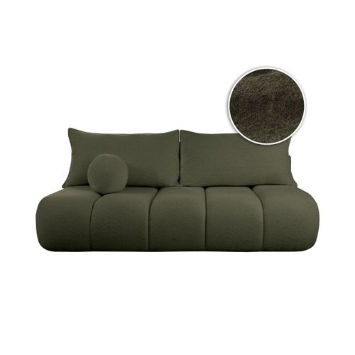 Canapé Convertible Droit 3 Places Merry En Tissu Bouclette - Vert Foncé
