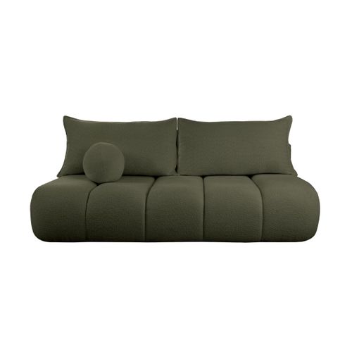 Canapé Convertible Droit 3 Places Merry En Tissu Bouclette - Vert Foncé