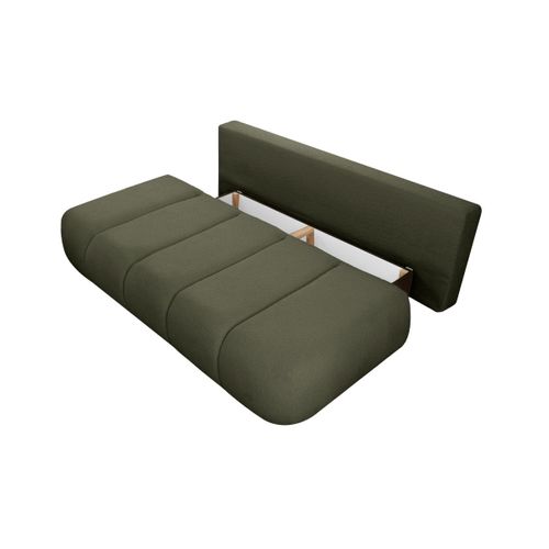 Canapé Convertible Droit 3 Places Merry En Tissu Bouclette - Vert Foncé