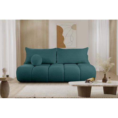 Canapé Convertible Droit 3 Places Merry En Tissu Bouclette - Bleu Canard