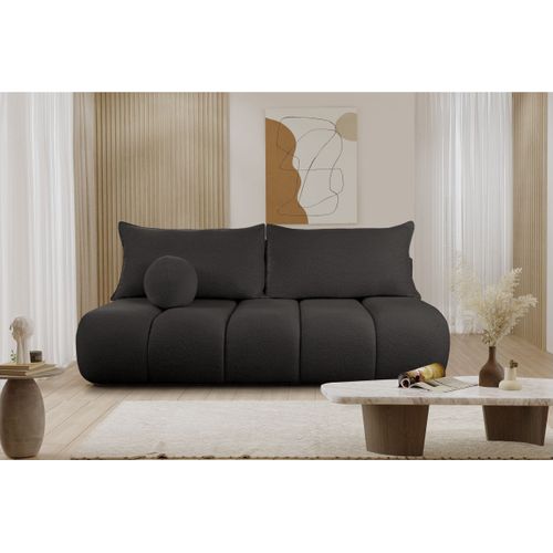 Canapé Convertible Droit 3 Places Merry En Tissu Bouclette - Noir