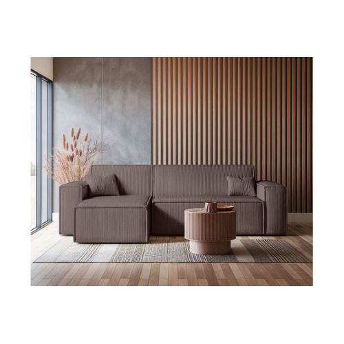 Canapé Farah D'angle Convertible Et Réversible 4 Places En Velours Côtelé - Marron Glacé