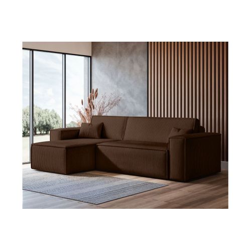 Canapé Farah D'angle Convertible Et Réversible 4 Places En Velours Côtelé - Marron
