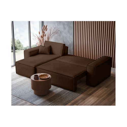 Canapé Farah D'angle Convertible Et Réversible 4 Places En Velours Côtelé - Marron
