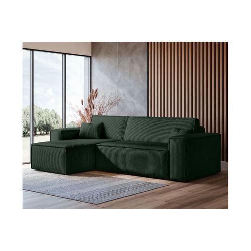 Canapé Farah D'angle Convertible Et Réversible 4 Places En Velours Côtelé - Vert Foncé
