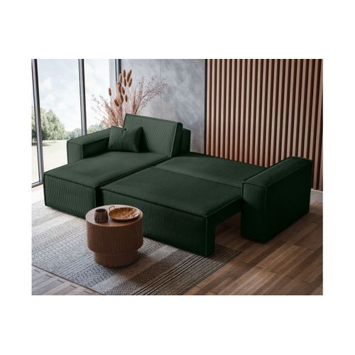 Canapé Farah D'angle Convertible Et Réversible 4 Places En Velours Côtelé - Vert Foncé