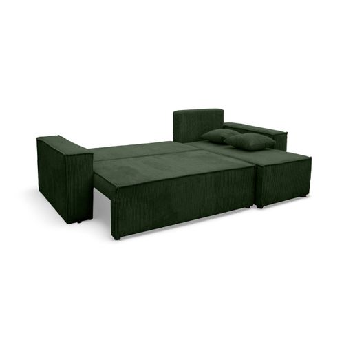 Canapé Farah D'angle Convertible Et Réversible 4 Places En Velours Côtelé - Vert Foncé