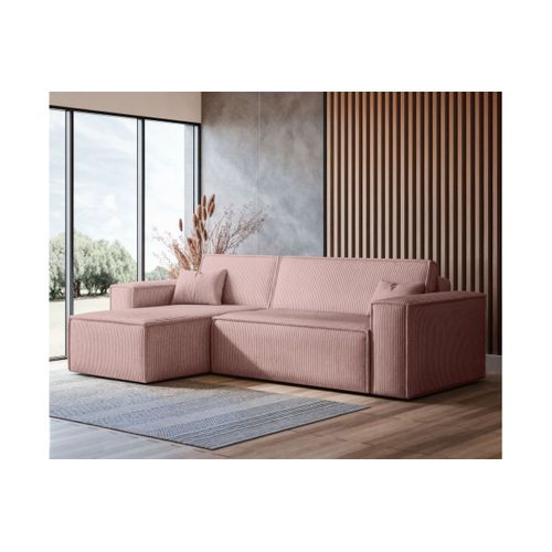 Canapé Farah D'angle Convertible Et Réversible 4 Places En Velours Côtelé - Rose