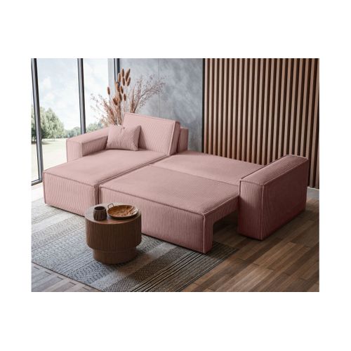 Canapé Farah D'angle Convertible Et Réversible 4 Places En Velours Côtelé - Rose