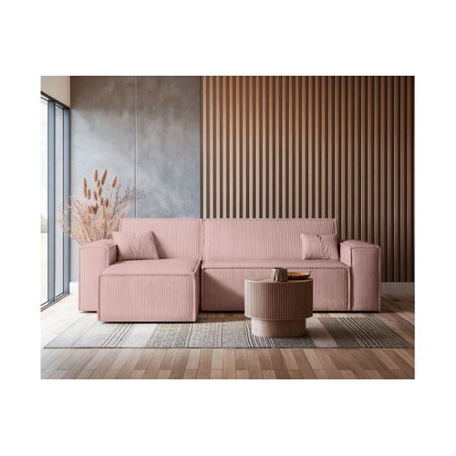 Canapé Farah D'angle Convertible Et Réversible 4 Places En Velours Côtelé - Rose