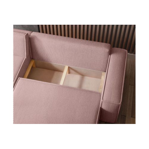 Canapé Farah D'angle Convertible Et Réversible 4 Places En Velours Côtelé - Rose