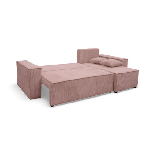 Canapé Farah D'angle Convertible Et Réversible 4 Places En Velours Côtelé - Rose