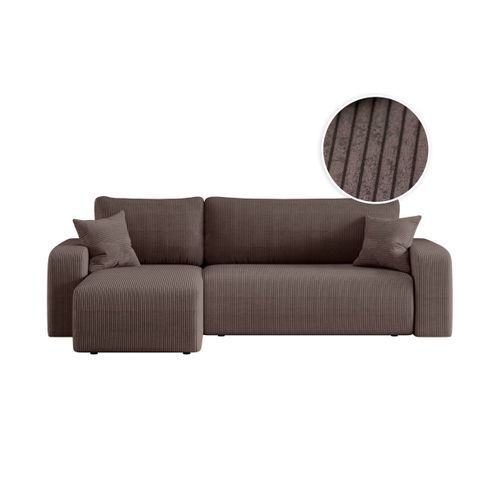 Canapé Alya D'angle Réversible Et Convertible 4 Places En Velours Côtelé - Marron Glacé