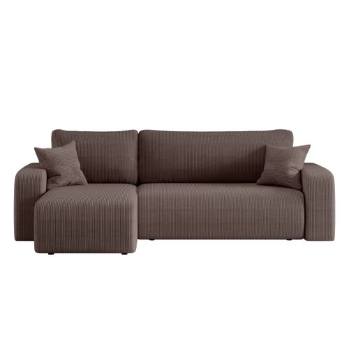 Canapé Alya D'angle Réversible Et Convertible 4 Places En Velours Côtelé - Marron Glacé