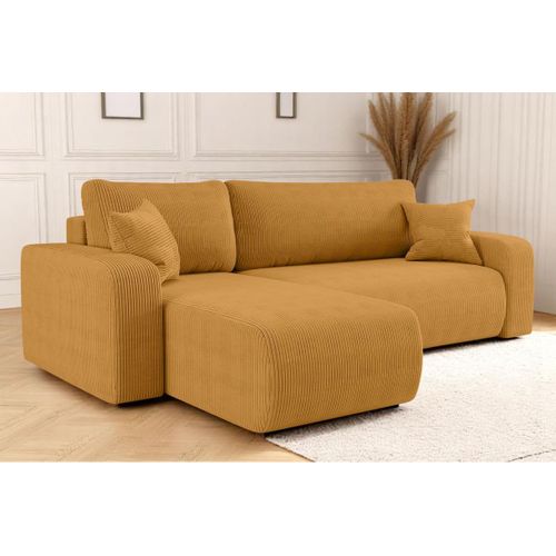 Canapé Alya D'angle Réversible Et Convertible 4 Places En Velours Côtelé - Jaune
