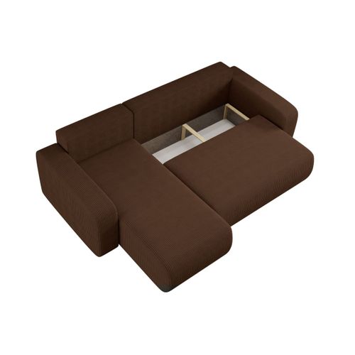 Canapé Alya D'angle Réversible Et Convertible 4 Places En Velours Côtelé - Marron